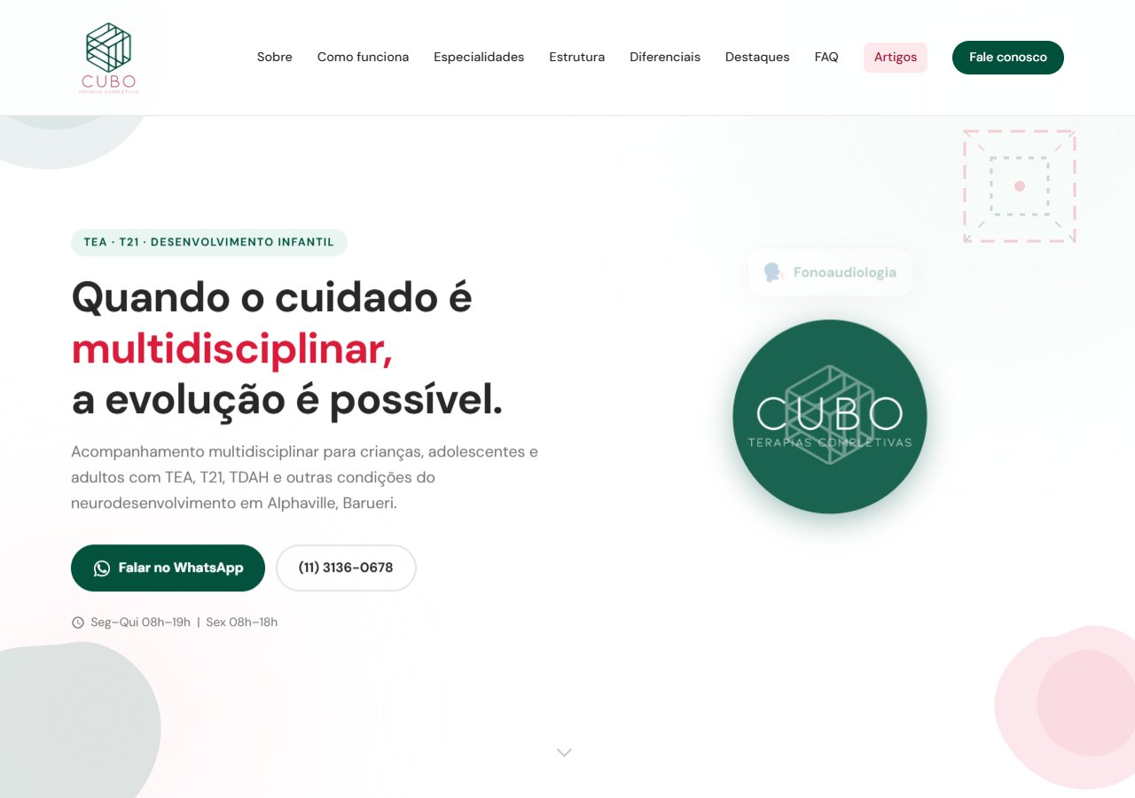 Site da Clínica Cubo, criado pela cPod